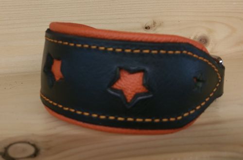 Windhonden halsband met open stermotief zwart-oranje 30-35 cm